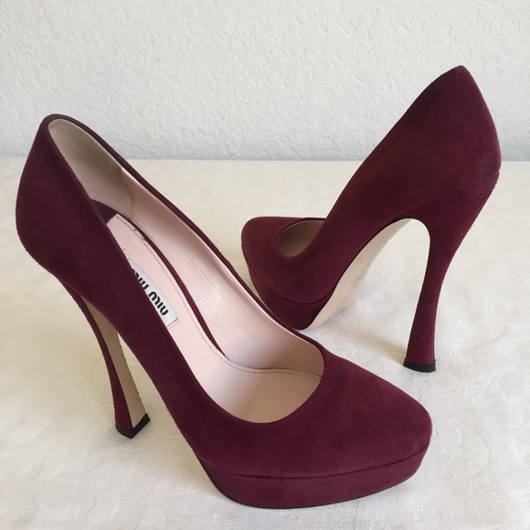 Miu Miu bugundy suede platform pumps - Picture 1 of 8